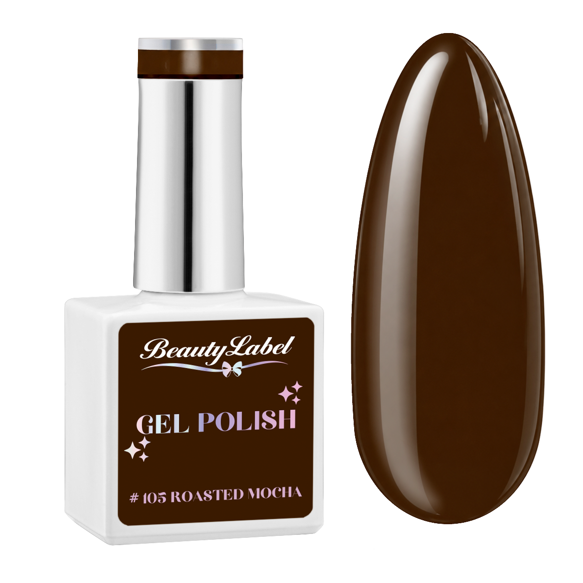  Beauty Label Gelpolish #105 in een prachtige bruine/taupe kleur – elegante, neutrale tint voor een verfijnde en tijdloze nagelstijl.