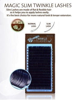Neicha Premium Slim Lashes C curl 0.15  zijn glanzende wimperextensions en plat ipv rond, waardoor je een veel beter hechting kr