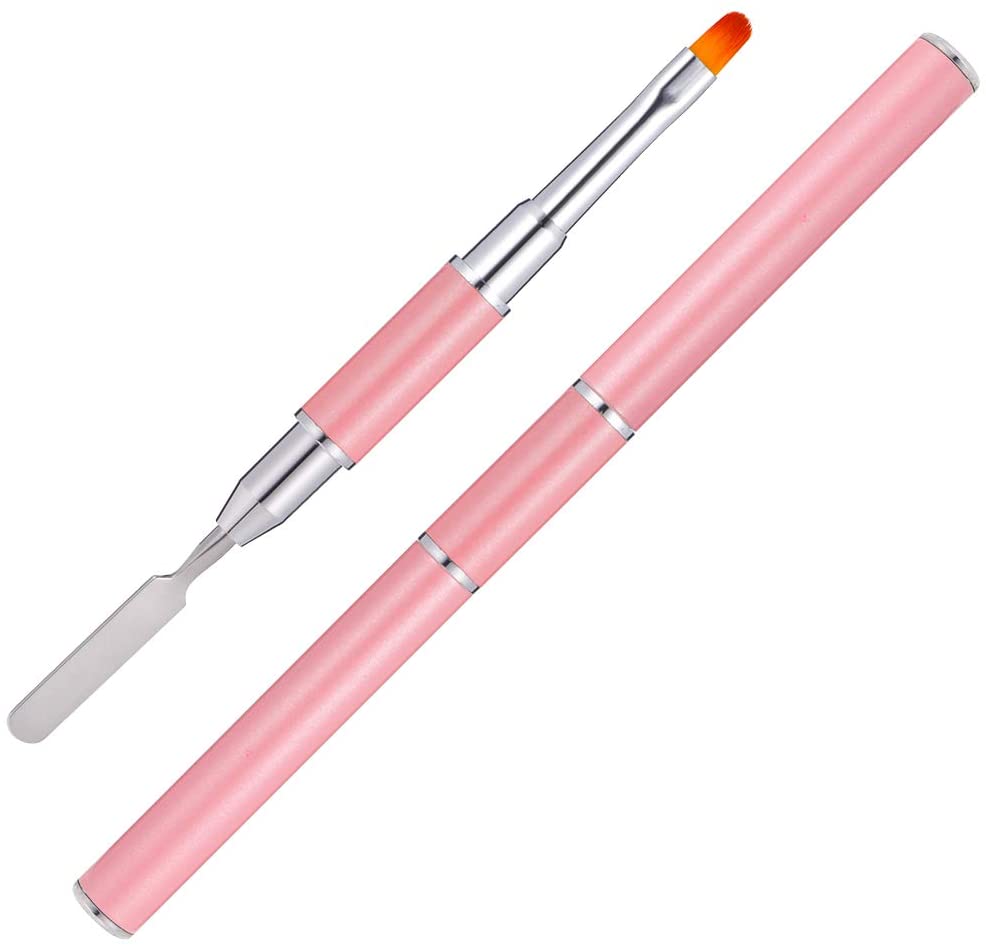 "2-in-1 Brush/Spatel voor Polygel - Pink, dubbelzijdig penseel met spatel voor nauwkeurige polygel applicatie en modellering."