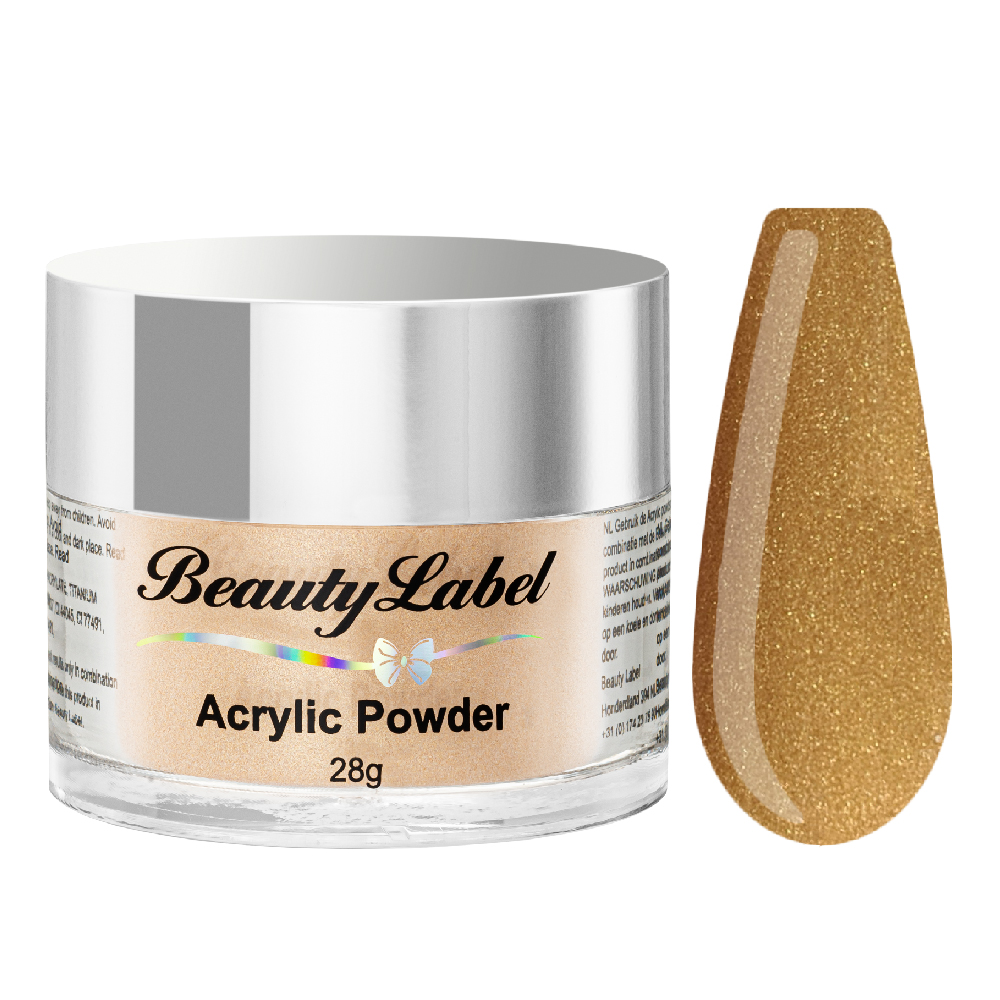 Beauty Label Acrylic Color Powder #13 in een gouden kleur met een subtiele shimmer, perfect voor een elegante nagellook.
