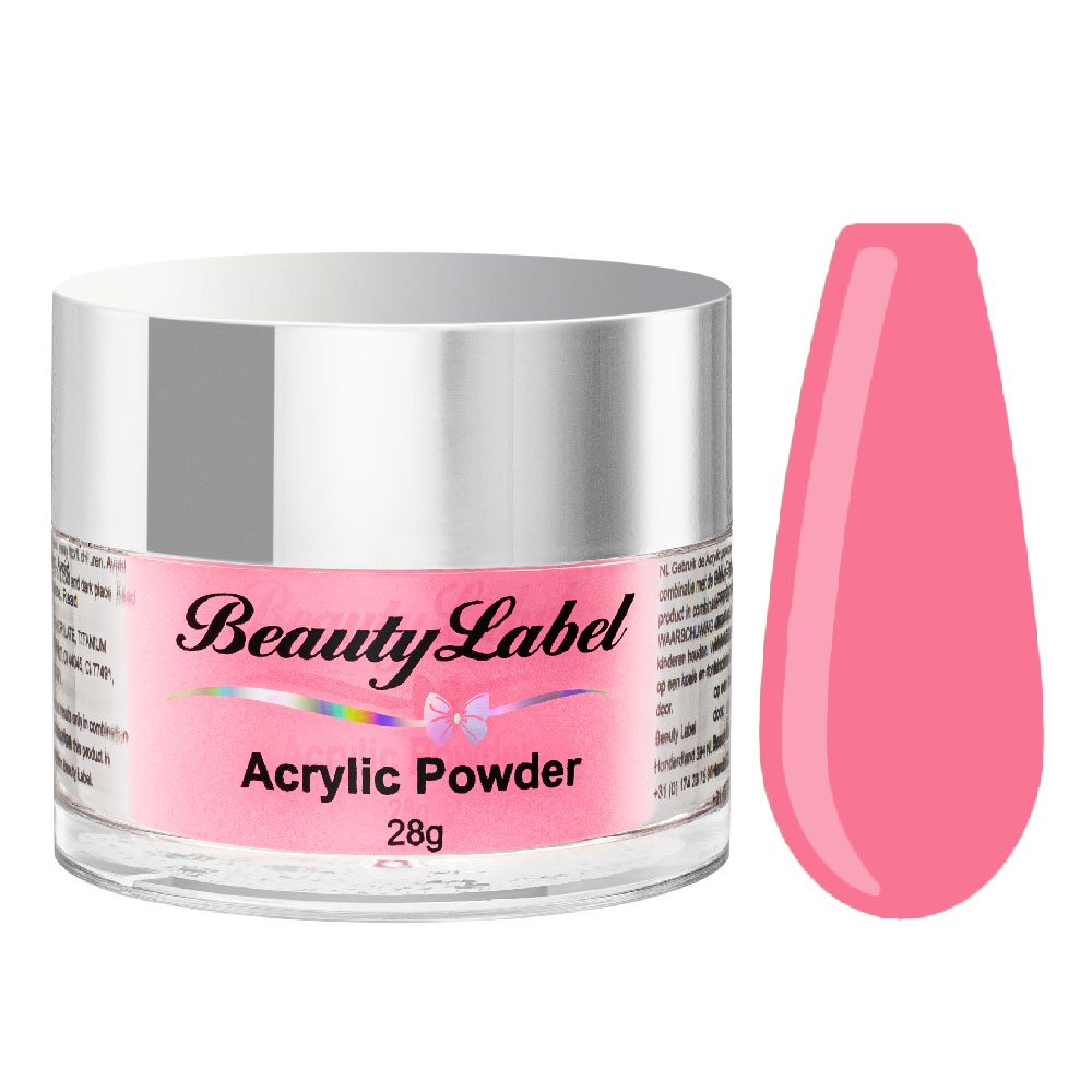 Beauty Label Acrylic Color Powder #45 in een zachte roze kleur – perfect gepigmenteerde acrylpoeder voor professioneel nagelgebruik.