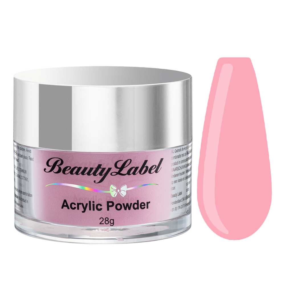 Beauty Label Acrylic Color Powder #53 in licht roze pastel kleur – zacht en subtiel acrylpoeder voor een delicate uitstraling.