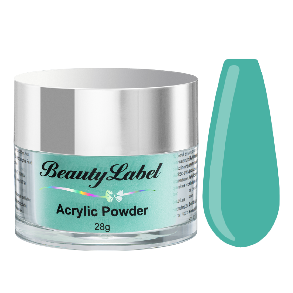 Beauty Label Acrylic Color Powder #56 in turquoise pastel kleur – verfrissend acrylpoeder voor een rustige, zomerse look.