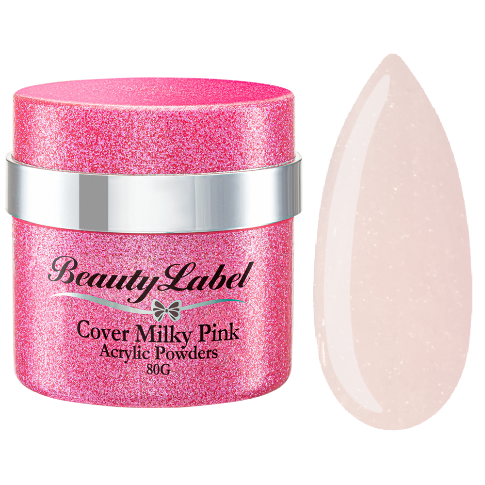 Beauty Label Acrylic Powder - Cover Milky Pink, een melkachtige roze acrylpoeder met zachte dekking, ideaal voor een natuurlijke en frisse nagellook.