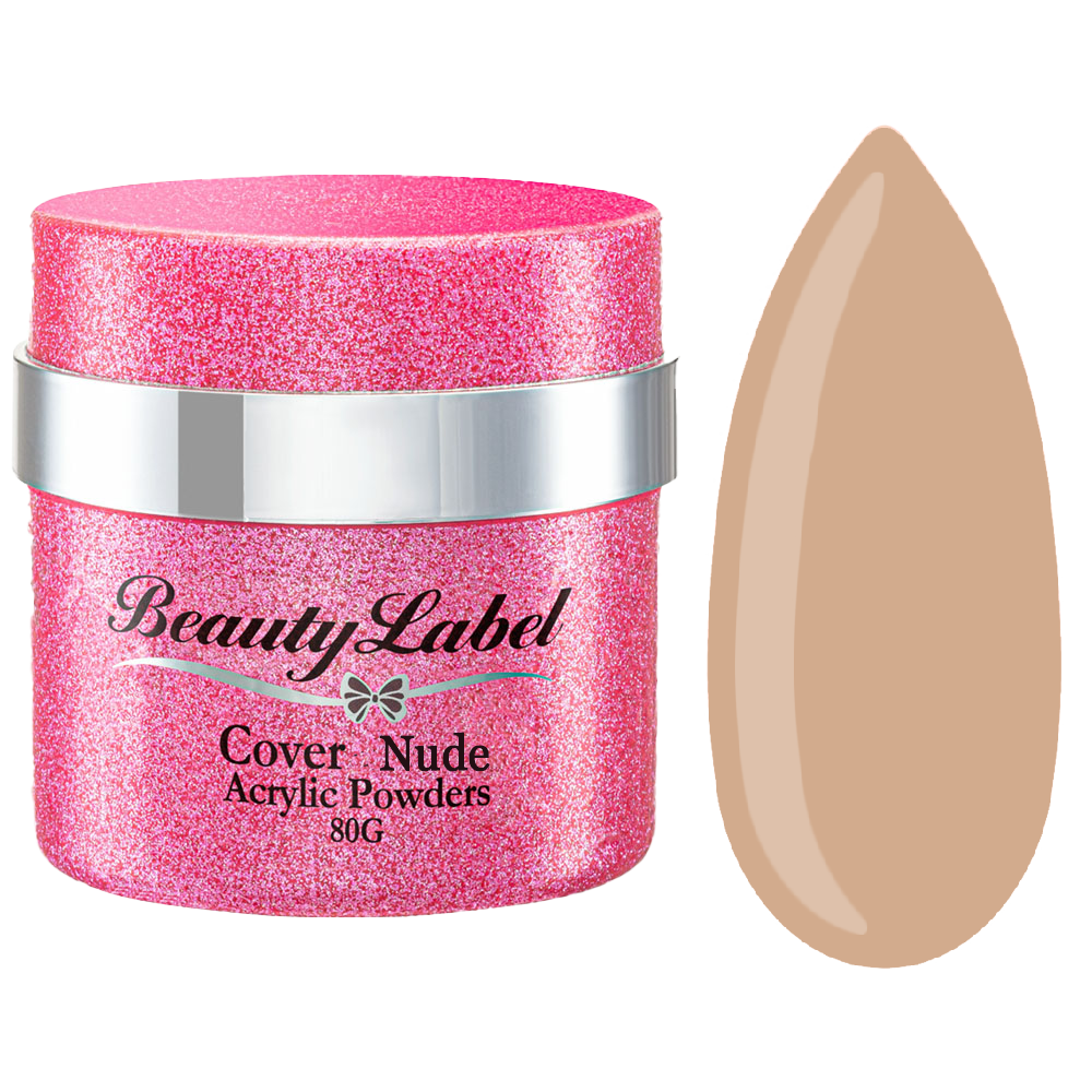 Beauty Label Acrylic Powder - Cover Nude, een natuurlijke nude kleur acrylpoeder met een egale dekking, ideaal voor een strakke en professionele nagelbasis.








