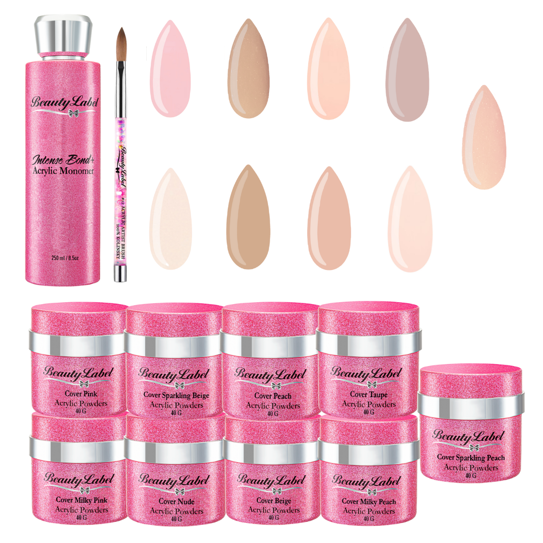 Beauty Label Acrylic System Cover Kit, complete acryl set met dekkende poeders voor professioneel nageldesign