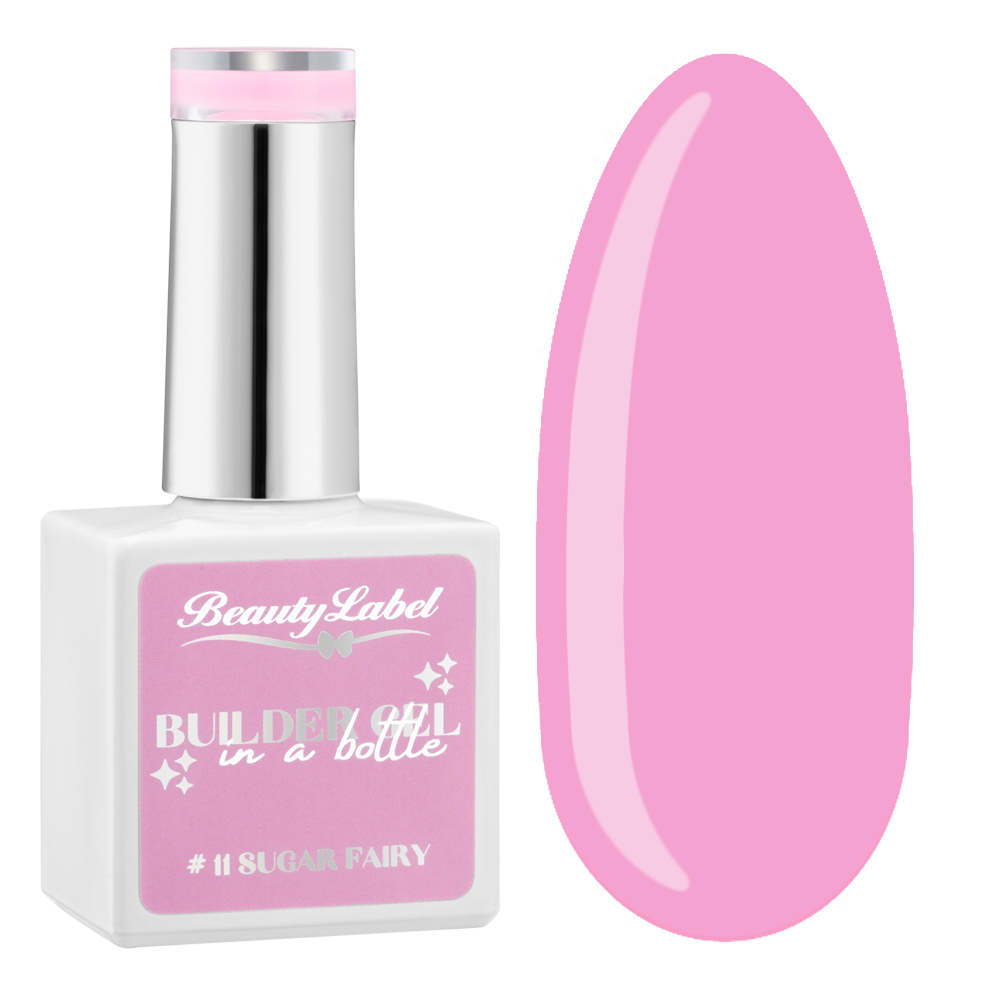Beauty Label Builder in a Bottle #11 Sugar Fairy met een pastel lichtroze tint en een sprookjesachtige glans