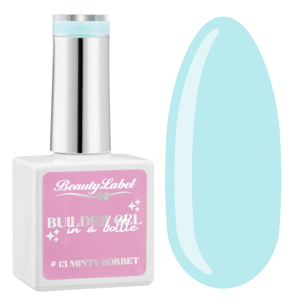 Beauty Label Builder in a Bottle #13 Minty Sorbet – buildergel in een frisse mintkleur voor een verfrissende en verzorgende nagelafwerking.
