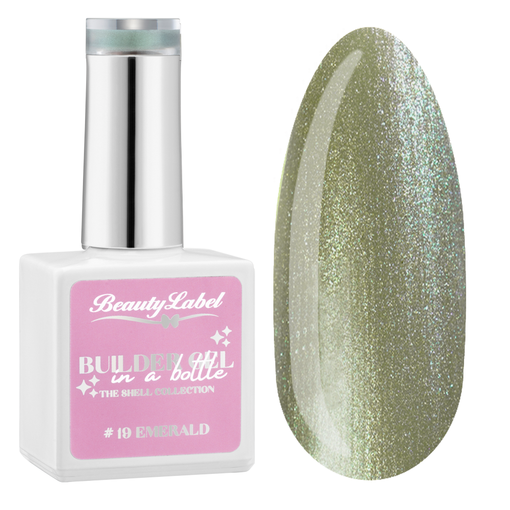 Beauty Label Builder in a Bottle #19 Emerald uit The Shell Collection met een diepe smaragdgroene parelmoertint