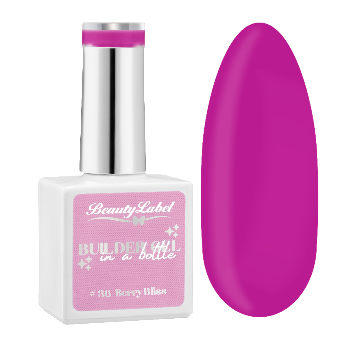 Beauty Label Builder in a Bottle #36 Berry Bliss met een rijke fuchsia tint voor een warme, verfijnde look