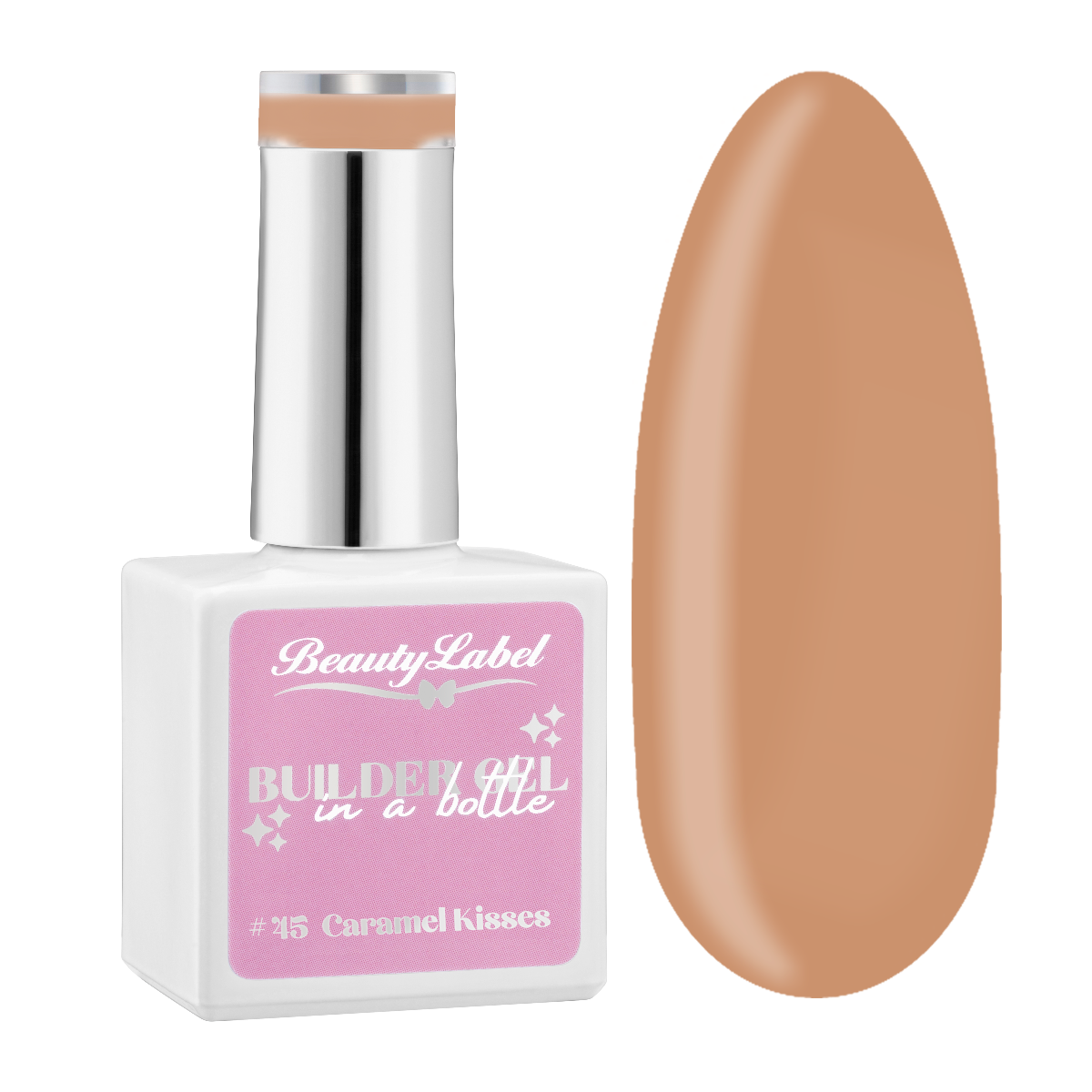 Beauty Label Builder in a Bottle #45 Caramel Kisses met een warme karamelkleurige tint en zachte glans