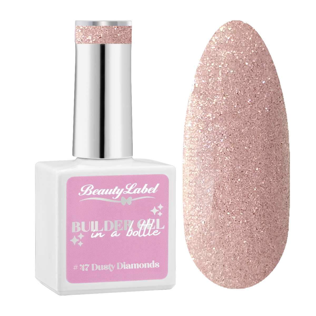 Beauty Label Builder in a Bottle #47 Dusty Diamonds met een elegante, glinsterende lila taupe tint