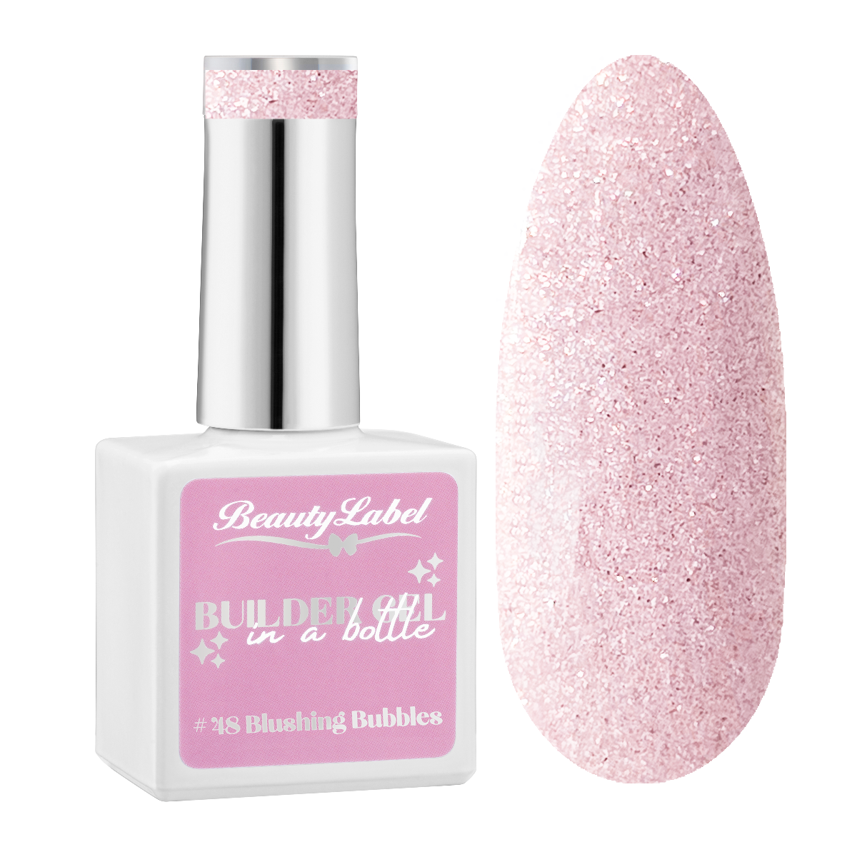 Beauty Label Builder in a Bottle #48 Blushing Bubbles met een lichtlila tint en een vleugje glans