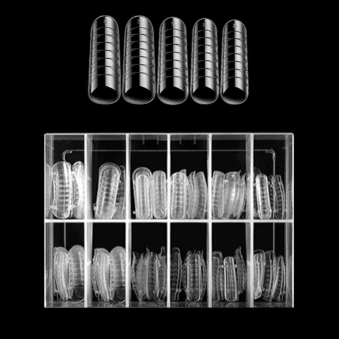 "Beauty Label Dual Forms Long, set van 120 herbruikbare sjablonen voor perfecte polygel en acryl nagelapplicaties."