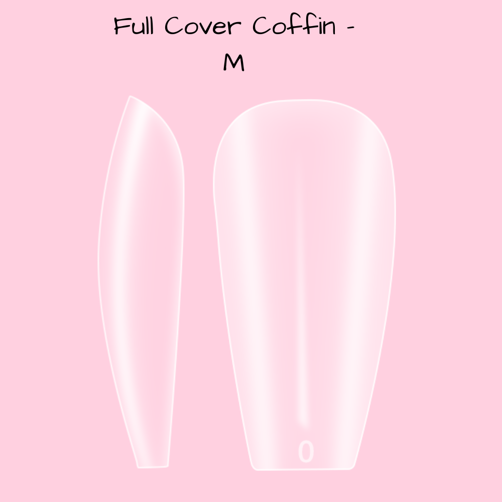 Beauty Label Full Cover Coffin Tips – Maat M – Stevige coffin tips voor professionele nagelstylisten, perfect voor snelle full cover sets.