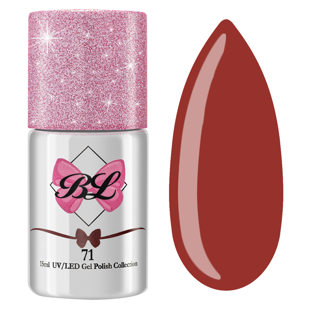 "Beauty Label Gelpolish 71 in een kastanje-oranje rode kleur, warme gelnagellak voor een gedurfde en stijlvolle look"