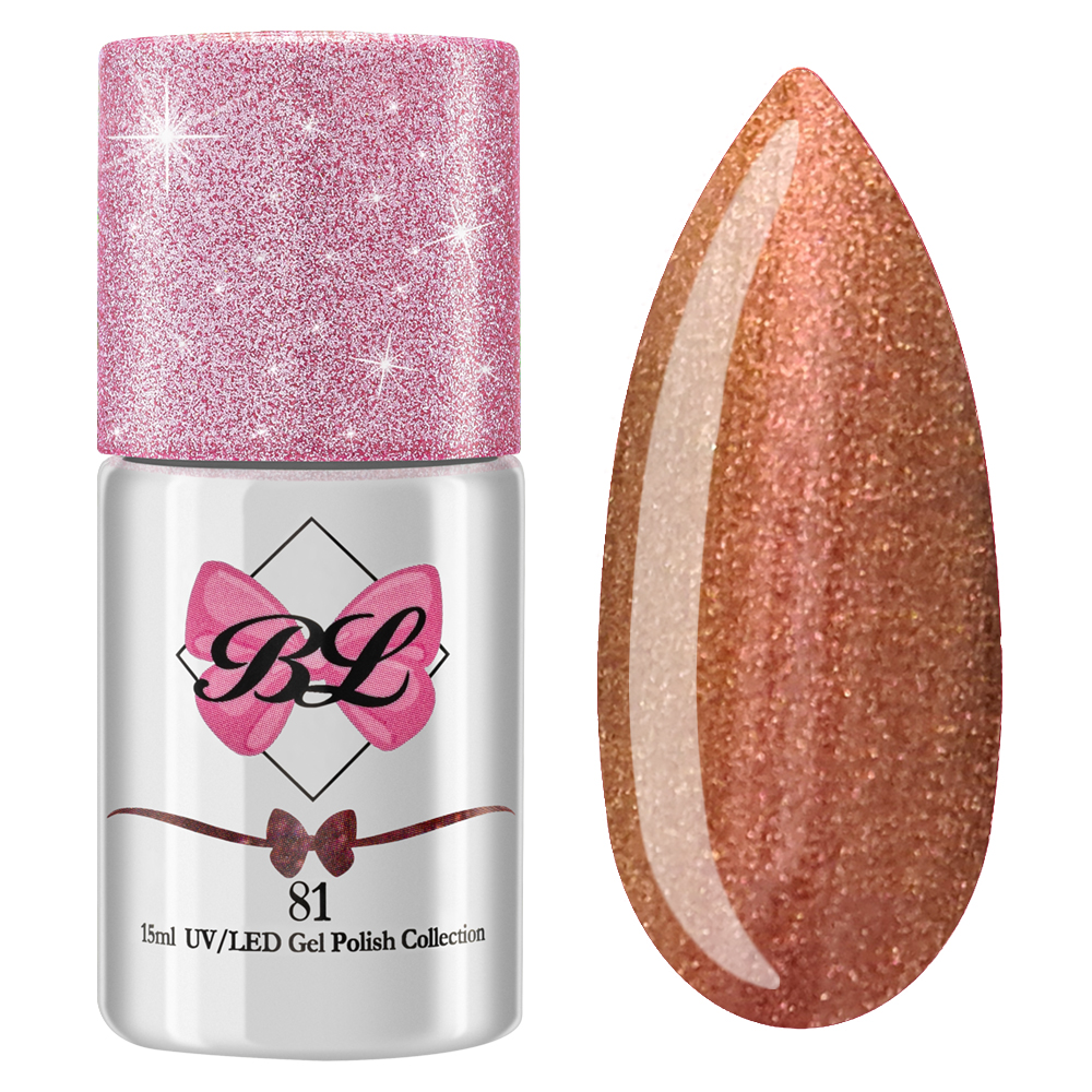 Beauty Label Gelpolish #81 in een bruine tint met een metallic chameleon effect – betoverende schakeringen van rood, paars en bruin voor een dynamische nagelstyling.