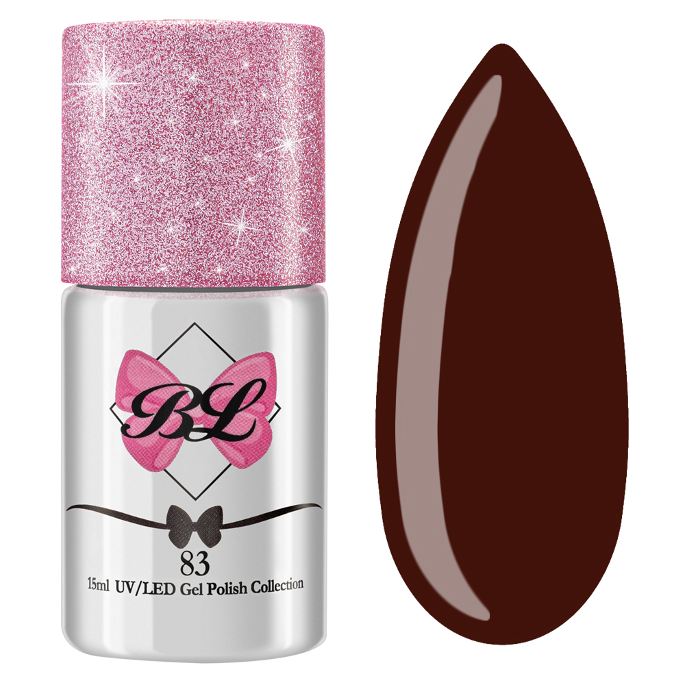  Beauty Label Gelpolish #83 in een rijke donkerbruine tint – diepe, luxe kleur met perfecte dekking voor nagelstylisten.