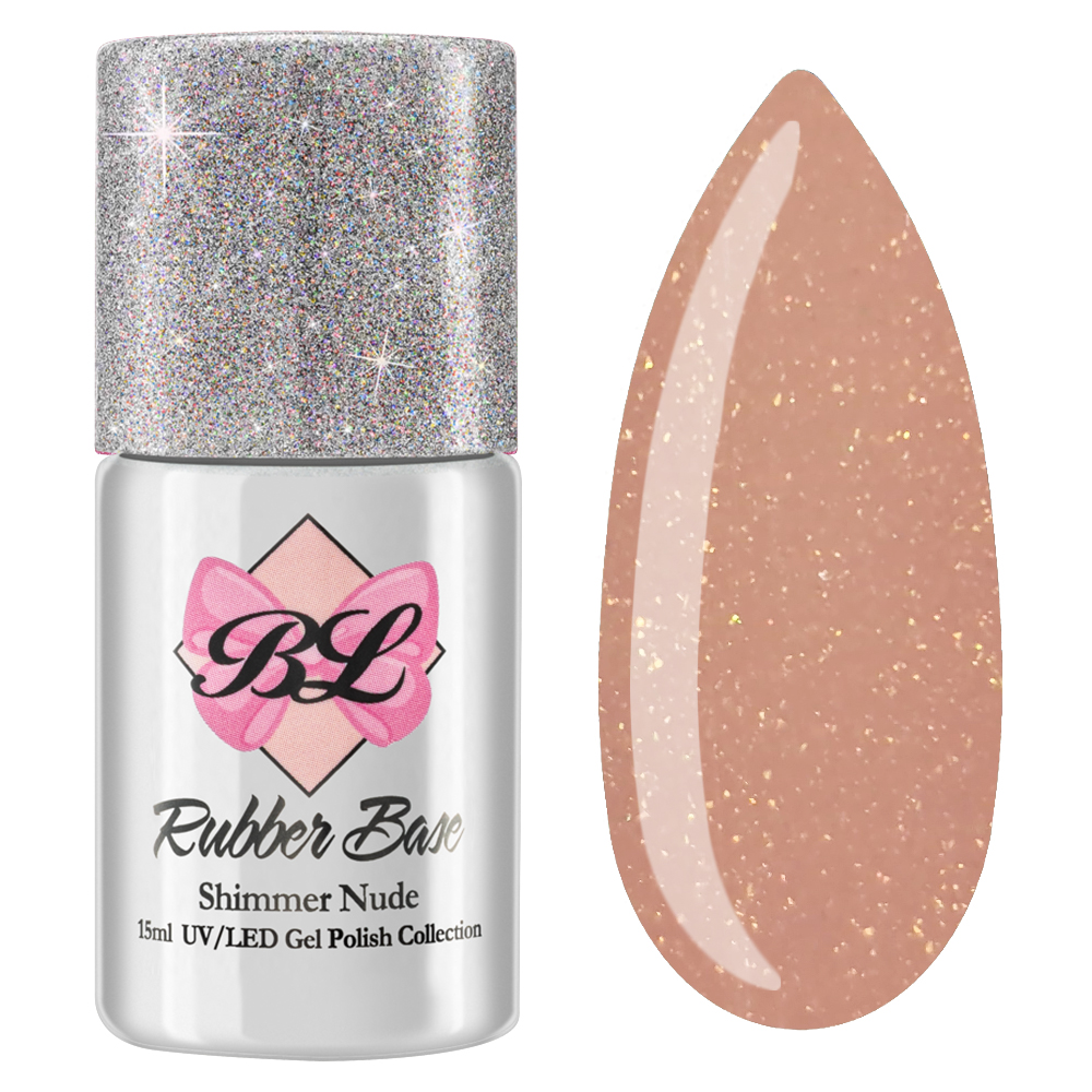 Beauty Label Rubber Base Shimmer Nude, 15 ml, met een elegante nude tint en subtiele glitter
