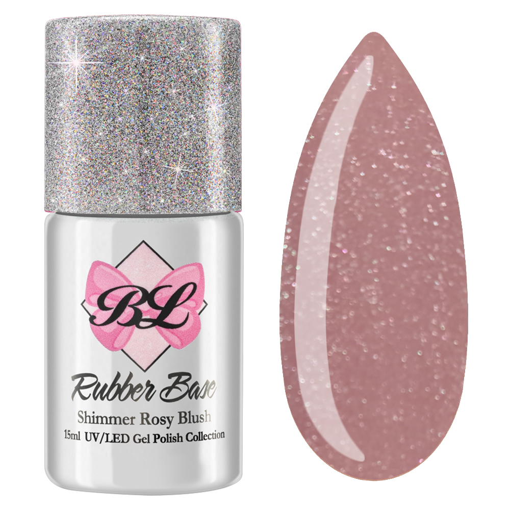 Beauty Label Rubber Base Shimmer in Rosy Blush, 15 ml, met subtiele glitter en natuurlijke roze tint