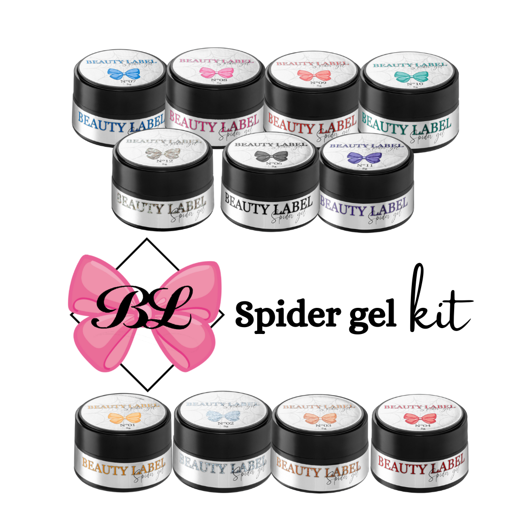 Beauty Label Spider Gel Kit 12 stuks, set met elastische nail art gels voor creatieve nageldecoraties