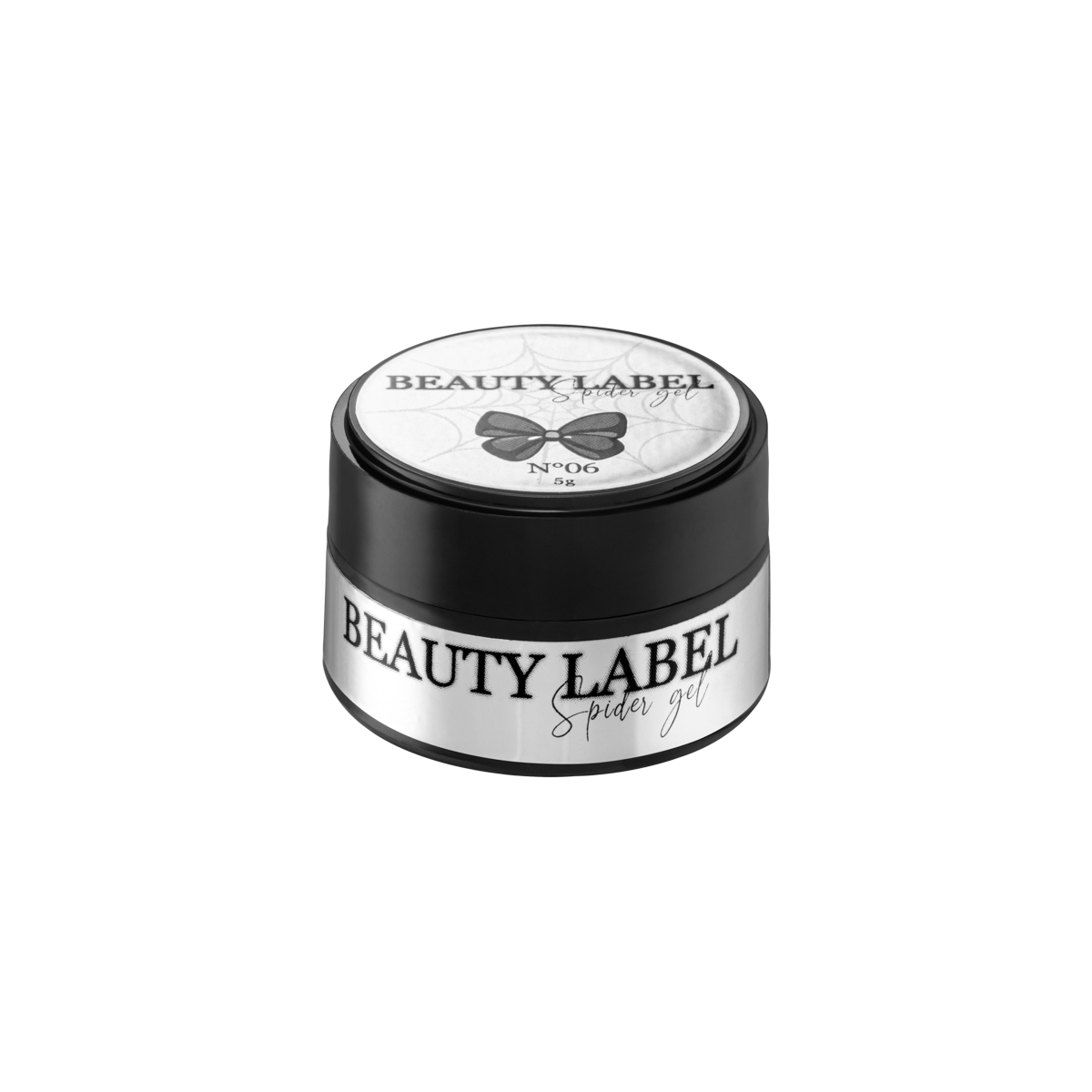 Beauty Label Spider Gel No.6 Intens Zwart, elastische nail art gel in diepzwarte kleur voor strakke lijnen en creatieve designs.