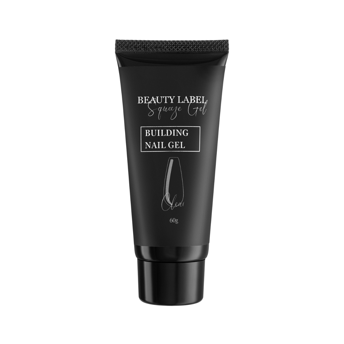 "Beauty Label Squeeze Gel Clear, transparante zelfmodellierende gel voor sterke en natuurlijke nagelverlenging en -versteviging."
