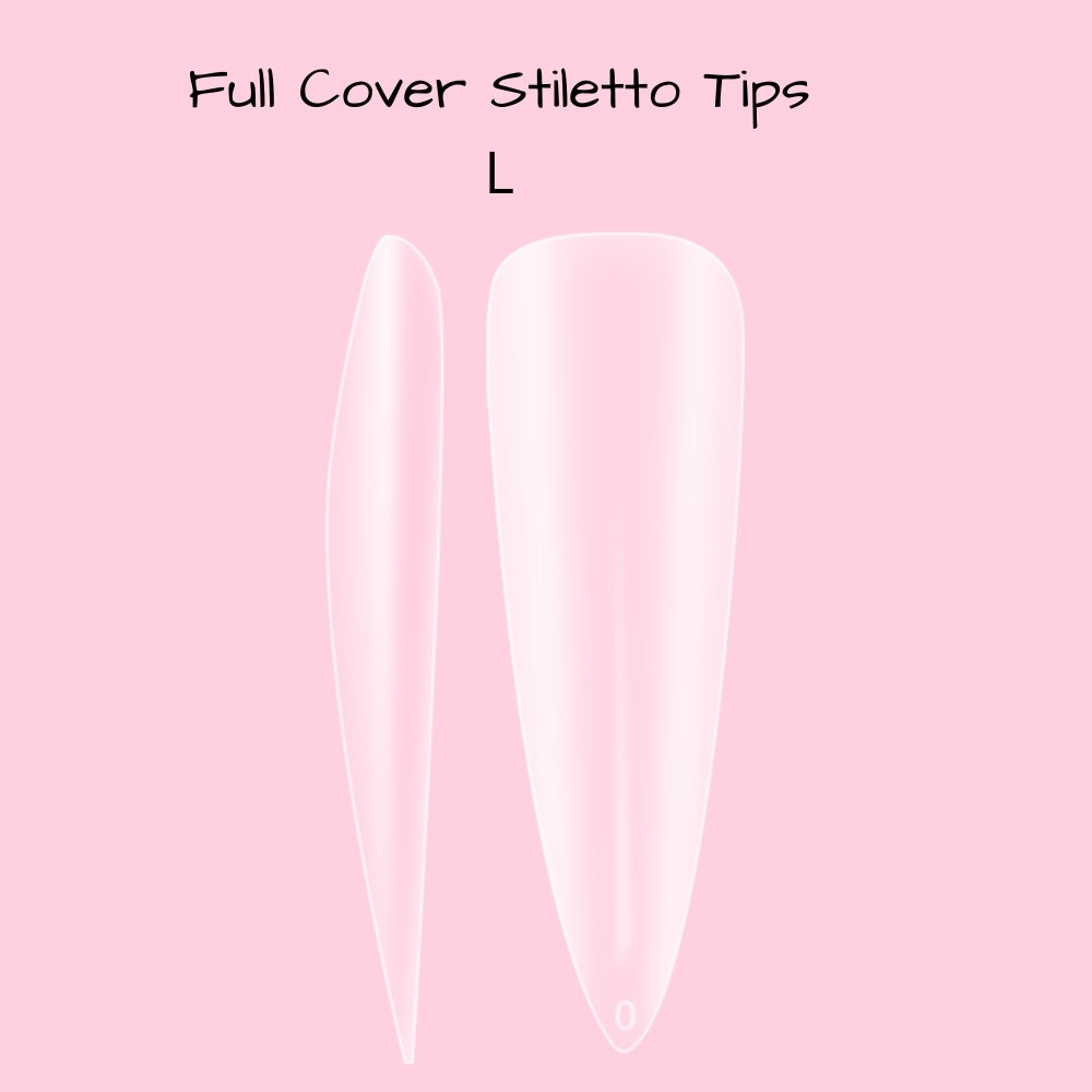 BL Full Cover Stiletto Tips – L – Transparante full cover stiletto nageltips in lange lengte, ideaal voor nagelstylisten die een opvallende en elegante look willen creëren.