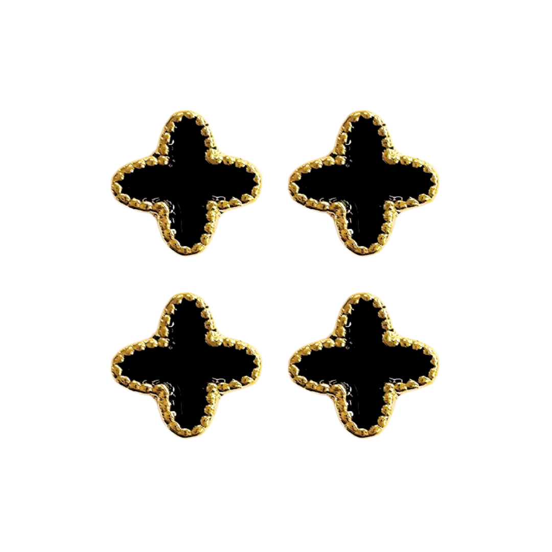 Nagelsieraden bloem zwart en goud (4 stuks)