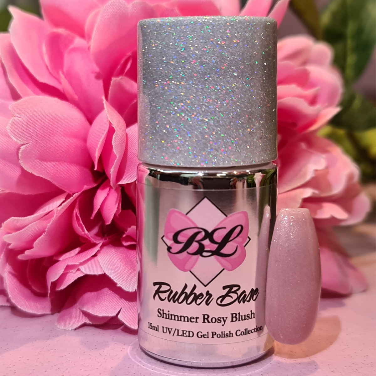 Beauty Label Rubber Base Shimmer Rosy Blush 15ml